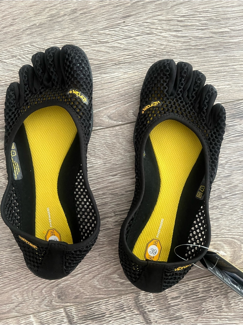 Vibram FiveFingers Black Mesh Slip-On with Yellow Insole